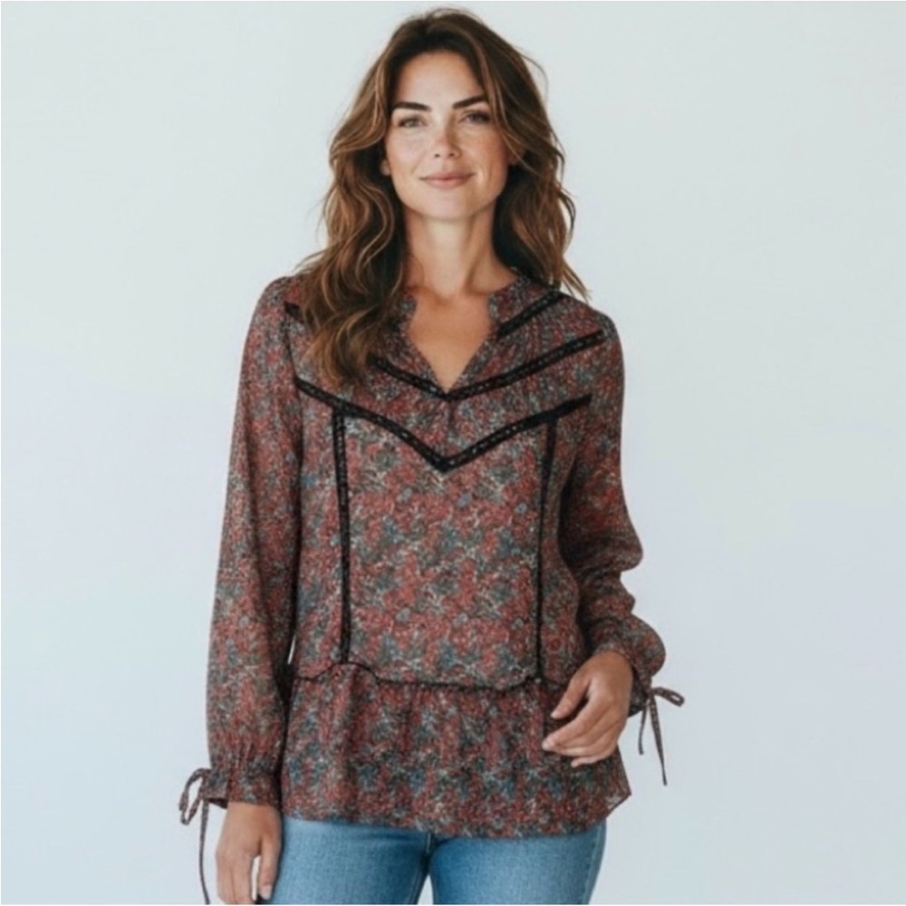 MATILDA JANE CAROL FLORAL V NECK SEMI SHEER BLOUSE NWT SIZE S